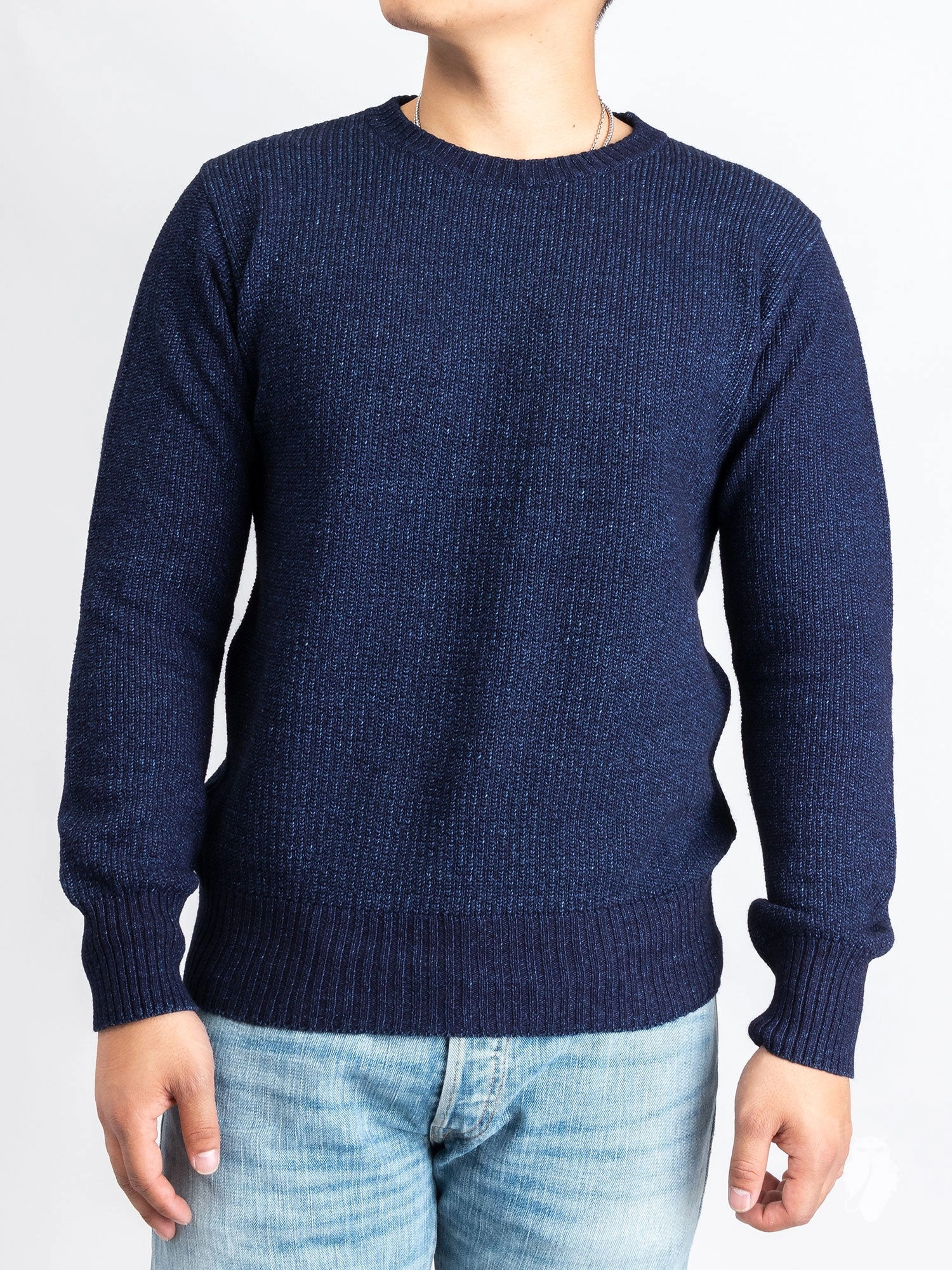Yarn-Dyed Knit Crewneck Sweater in Indigo