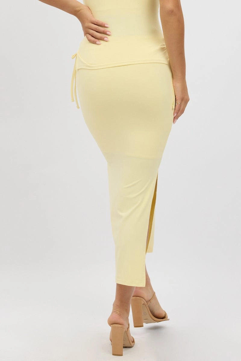 Yellow Midaxi Skirt Elastic Waist Spliced Bow Supersoft