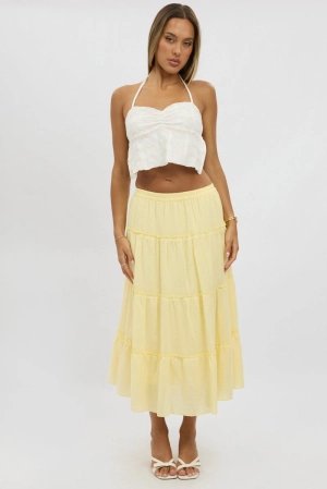 Yellow Tiered Midi Skirt